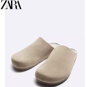 Importé - ZARA NEW - Sandales Homme Babouche Pantoufle En Cuir De Daim - Brun
