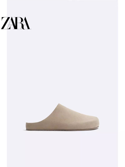 Importé - ZARA NEW - Sandales Homme Babouche Pantoufle En Cuir De Daim - Brun