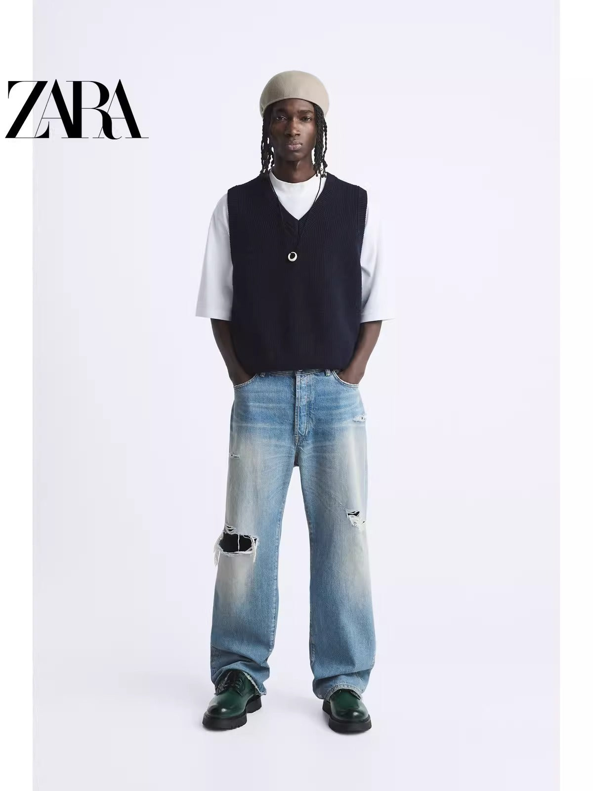 Importé - ZARA NEW - Chaussure Homme Britannique Décontractées En Cuir PU - Vert