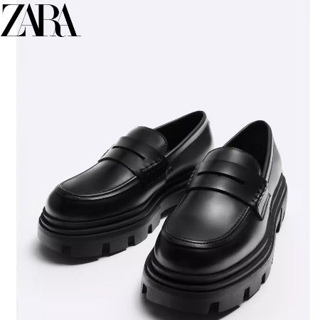 Importé  - ZARA NEW - Chaussure Homme Mocassin Rétro ConfortableEn Cuir - Noir