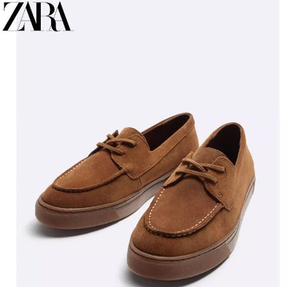 Importé - ZARA NEW - Chaussure Homme Sport Mocassin Rétro En Cuir Daim - Marron
