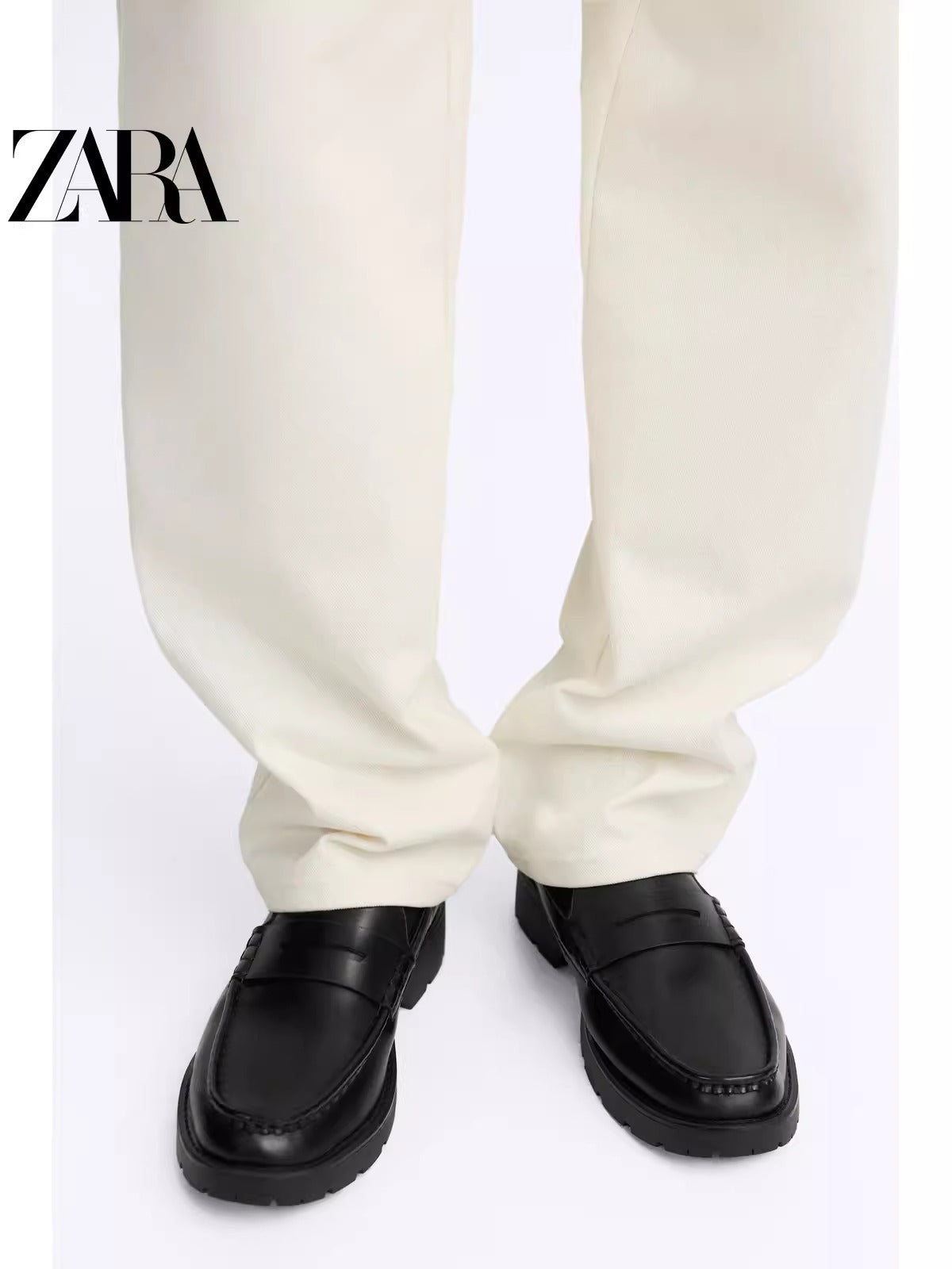 Importé - ZARA NEW - Chaussure Homme Mocassin Simple En Cuir - Noir