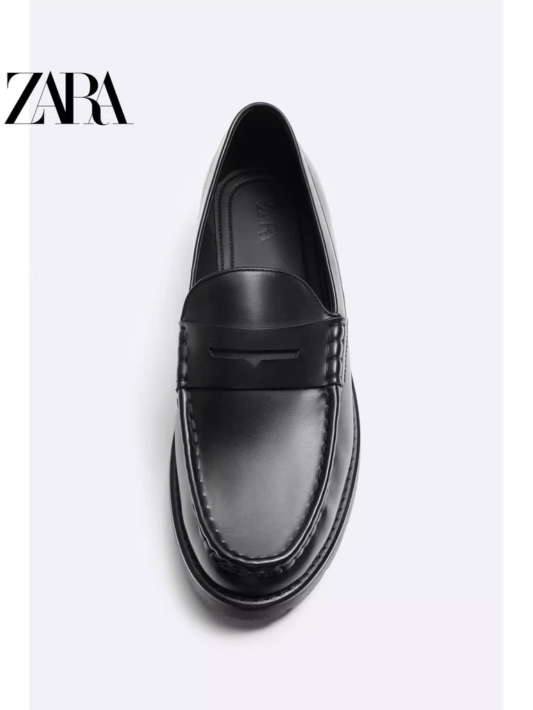 Importé - ZARA NEW - Chaussure Homme Mocassin Simple En Cuir - Noir