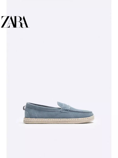 Importé - ZARA NEW - Chaussure Homme Sport Bateau  Mocassin En Cuir Daim - Bleu