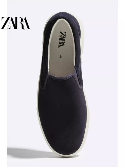 Importé  - ZARA NEW - Chaussure Homme Sport baskets Sans Lacets En Daim - Bleu