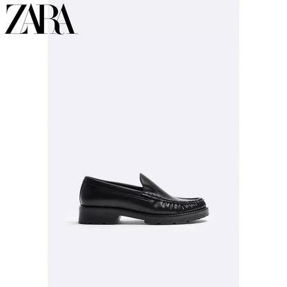 Importé - ZARA NEW - Chaussure Homme Bateau Mocassin Simple En Cuir - Noir