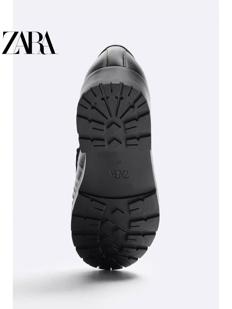 Importé - ZARA NEW - Chaussure Homme Bateau Mocassin Simple En Cuir - Noir