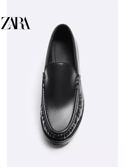 Importé - ZARA NEW - Chaussure Homme Bateau Mocassin Simple En Cuir - Noir