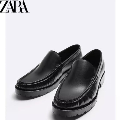 Importé - ZARA NEW - Chaussure Homme Bateau Mocassin Simple En Cuir - Noir