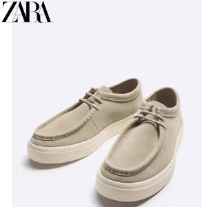 Importé - ZARA NEW - Chaussure Homme Sport Baladeuse Rétro A Lacets En Daim - Beige