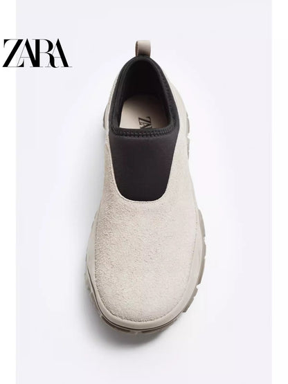 Importé - ZARA NEW - Chaussure Homme Sport Baskets Rétro Sans Lacets - Beige