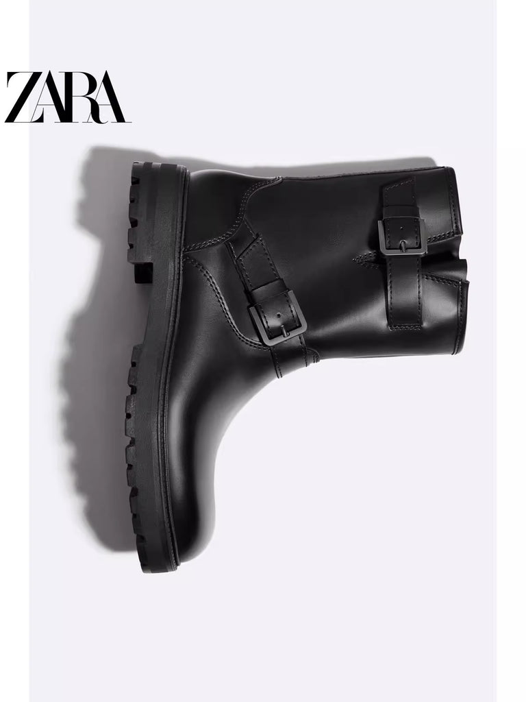 Importé - ZARA NEW - Chaussure Homme Montantes Chelsea Boots à Boucle Rétro - Noir