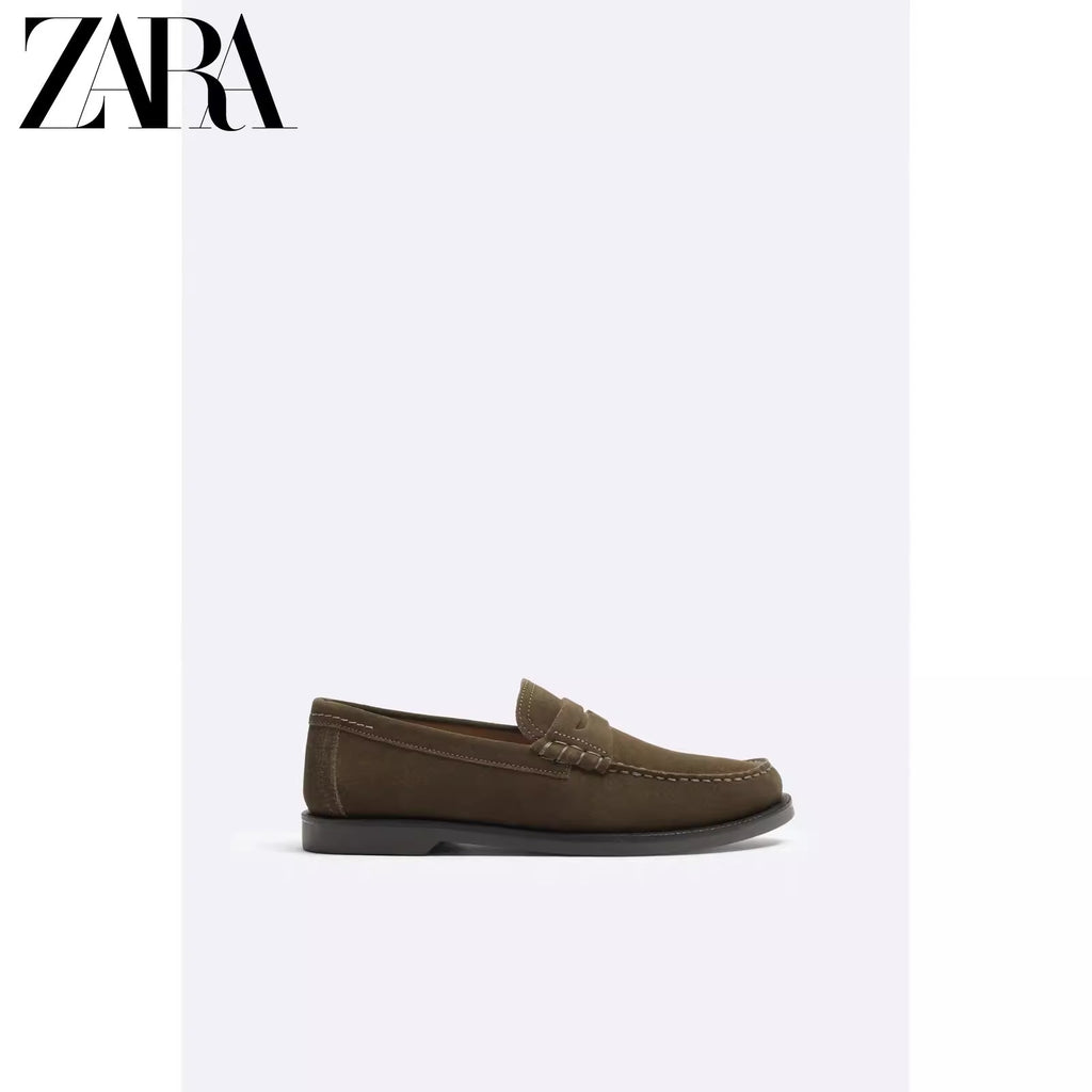 Importé - ZARA NEW - Chaussure Homme Bateau Mocassin Simple En Cuir - Vert