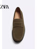 Importé - ZARA NEW - Chaussure Homme Bateau Mocassin Simple En Cuir - Vert