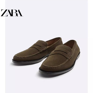 Importé - ZARA NEW - Chaussure Homme Bateau Mocassin Simple En Cuir - Vert