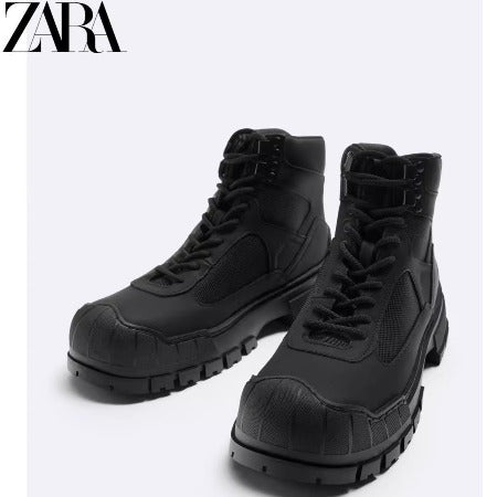 Importé - ZARA NEW - Chaussure Homme Montantes Chelsea Bottes En Dentelle - Noir