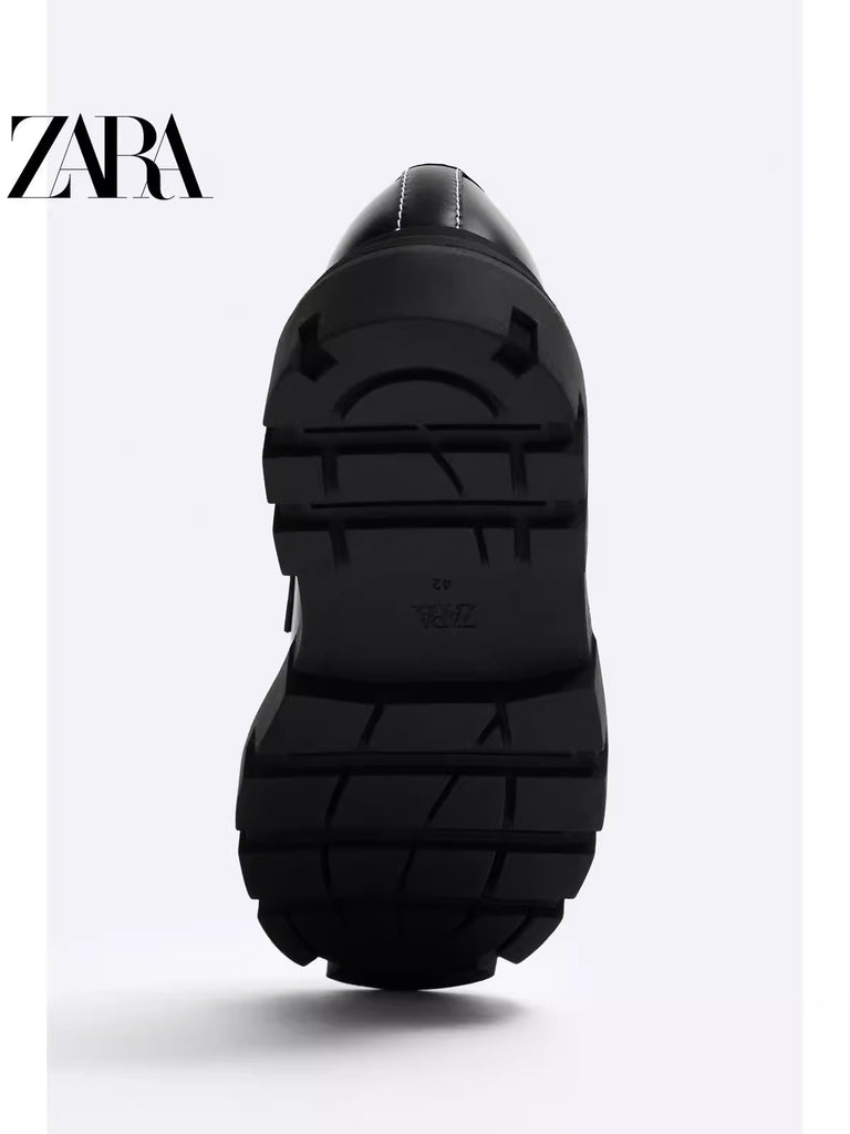 Importé - ZARA NEW - Chaussure Homme Mocassin Semelles EpaissesEn Cuir - Noir