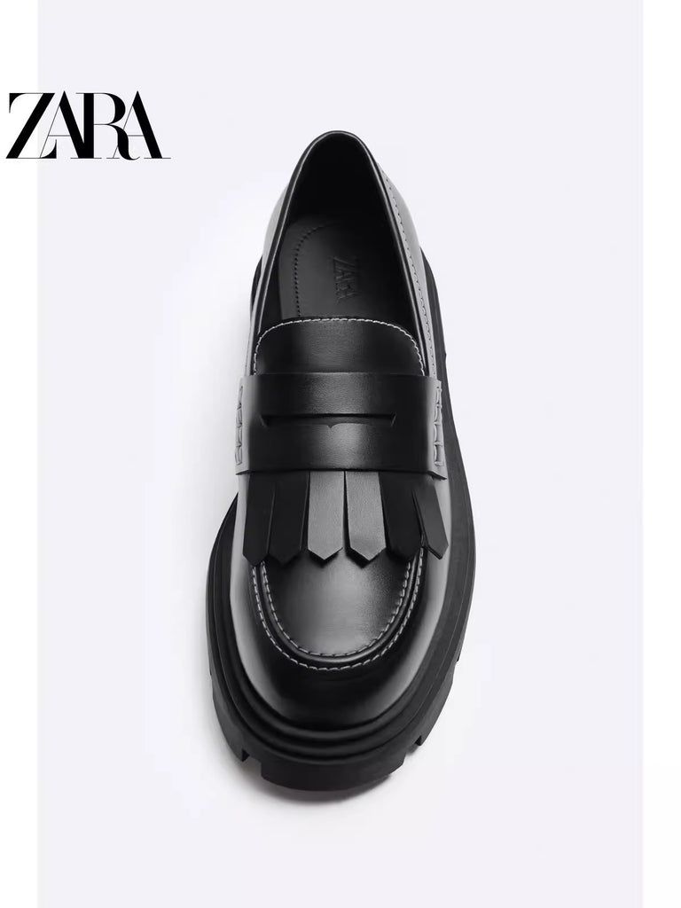 Importé - ZARA NEW - Chaussure Homme Mocassin Semelles EpaissesEn Cuir - Noir