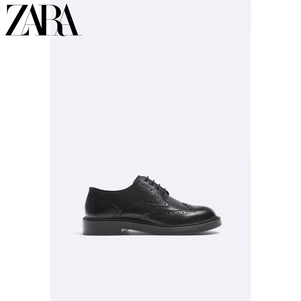 Importé - ZARA NEW - Chaussure Homme Britannique En Cuir Perforé  - Noir