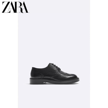 Importé - ZARA NEW - Chaussure Homme Britannique En Cuir Perforé  - Noir
