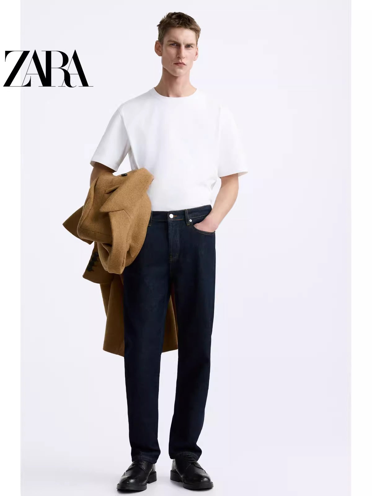 Importé - ZARA NEW - Chaussure Homme Britannique En Cuir Perforé  - Noir