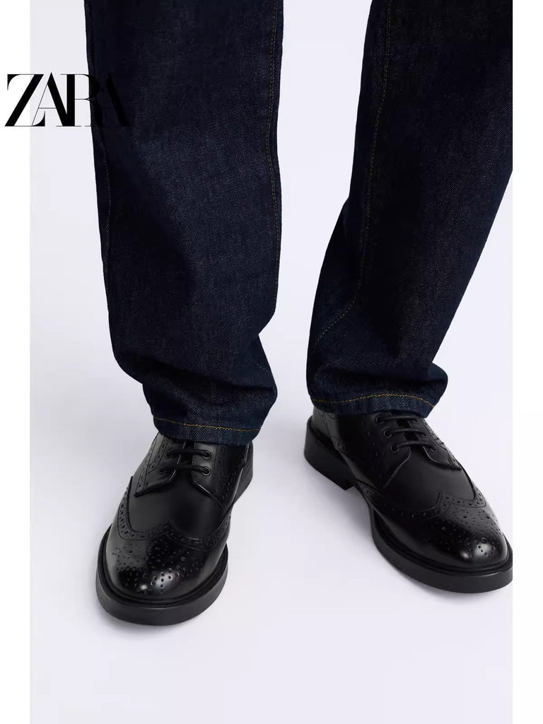 Importé - ZARA NEW - Chaussure Homme Britannique En Cuir Perforé  - Noir