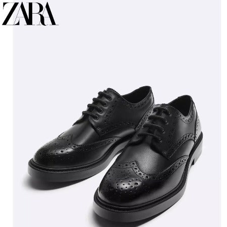 Importé ZARA NEW Chaussure Homme Britannique En Cuir Perforé Noir