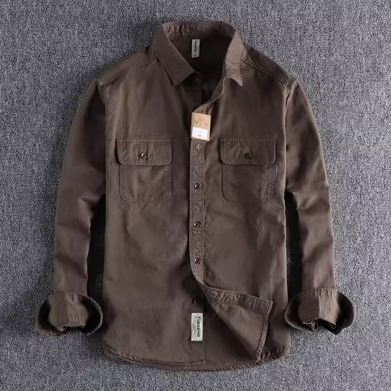 Importé - Chemise Homme Rétro Pur Coton Manches Longues