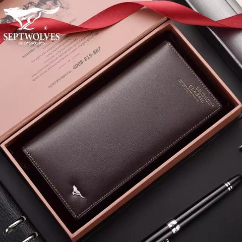 Importé - Portefeuille Long Slim en Cuir Véritable SeptWolves