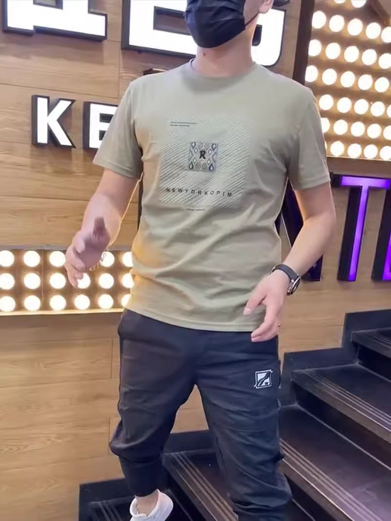 Importé - T-Shirt Homme Slim Manches Courtes Tendance 100% Coton