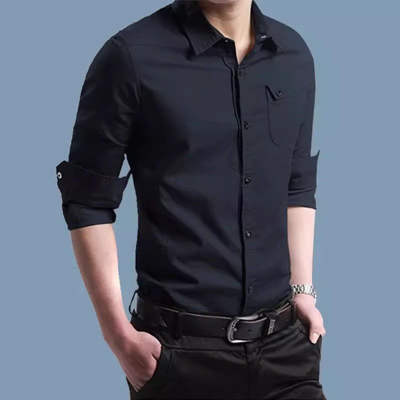 Importé - Chemise Coton Homme Col Carré Manches Longues