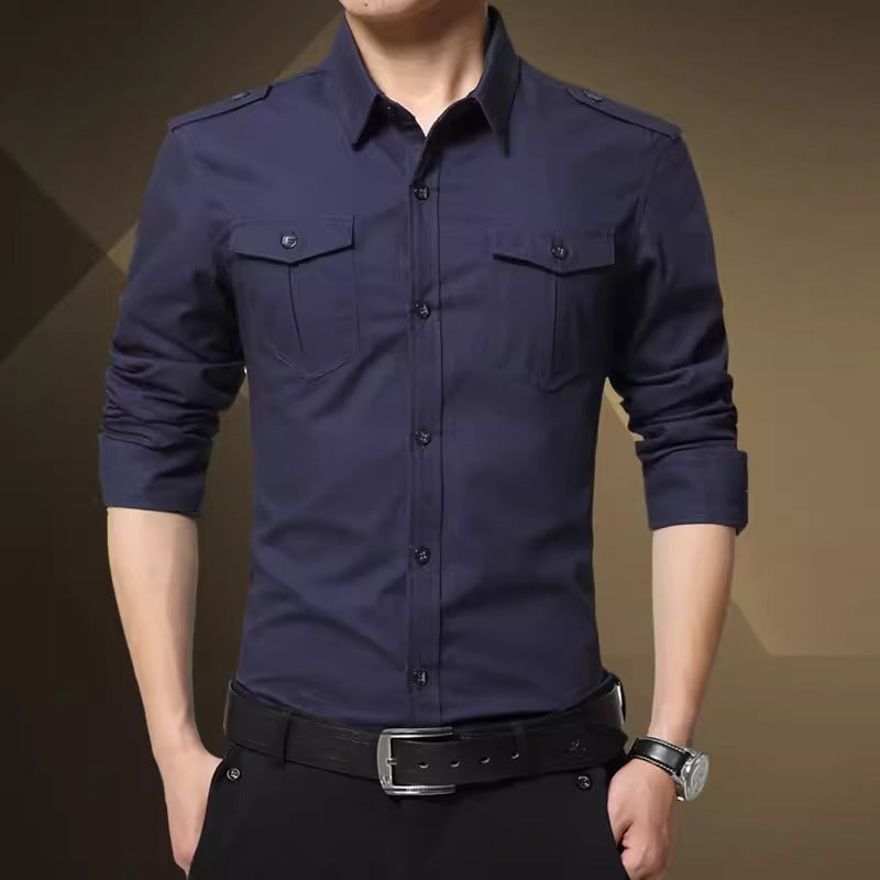 Importé - Chemise Coton Homme Col Carré Manches Longues