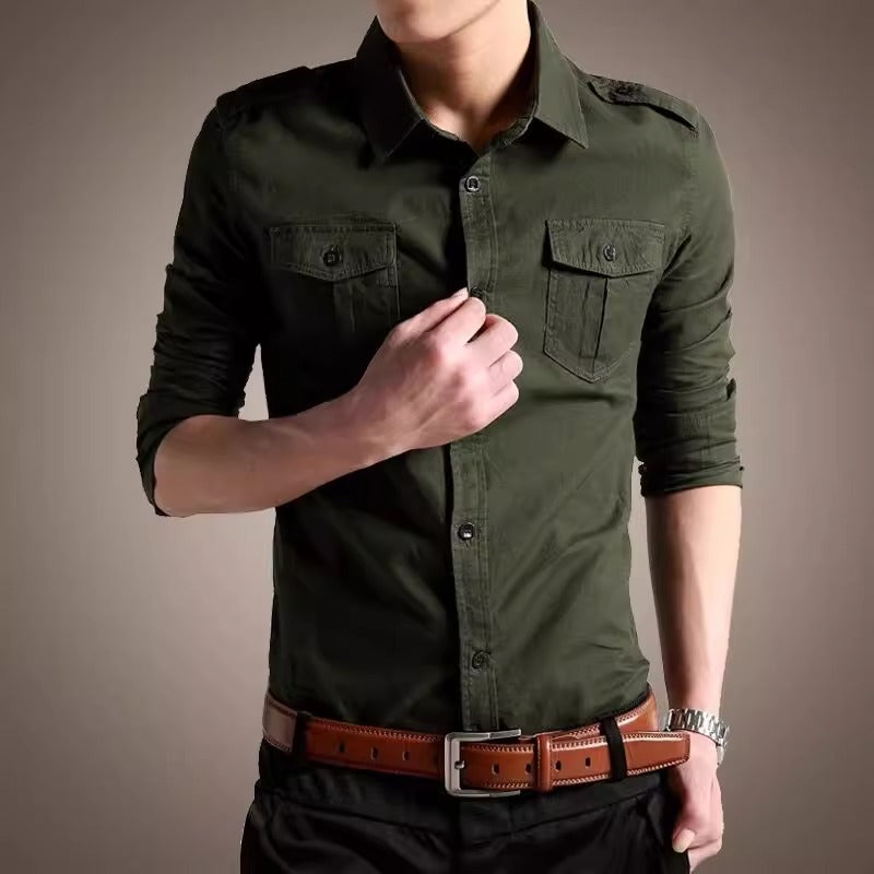 Importé - Chemise Coton Homme Col Carré Manches Longues