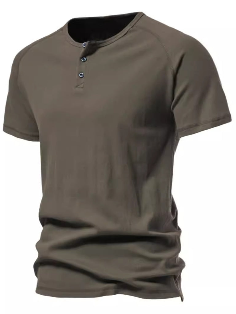 Importé - T-Shirt Homme A col Henley Tendance Manches Courtes 100% Coton