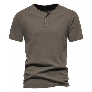 Importé - T-Shirt Homme A col Henley Tendance Manches Courtes 100% Coton