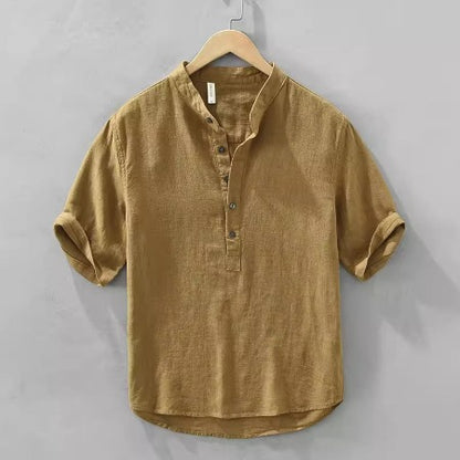 Importé - Chemise Homme Décontracté Col Mao A Manches Courtes En Lin