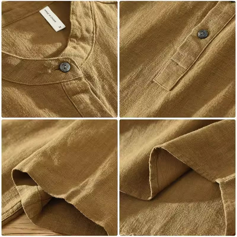 Importé - Chemise Homme Décontracté Col Mao A Manches Courtes En Lin