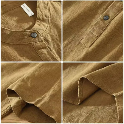 Importé - Chemise Homme Décontracté Col Mao A Manches Courtes En Lin