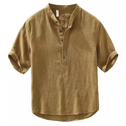 Importé - Chemise Homme Décontracté Col Mao A Manches Courtes En Lin