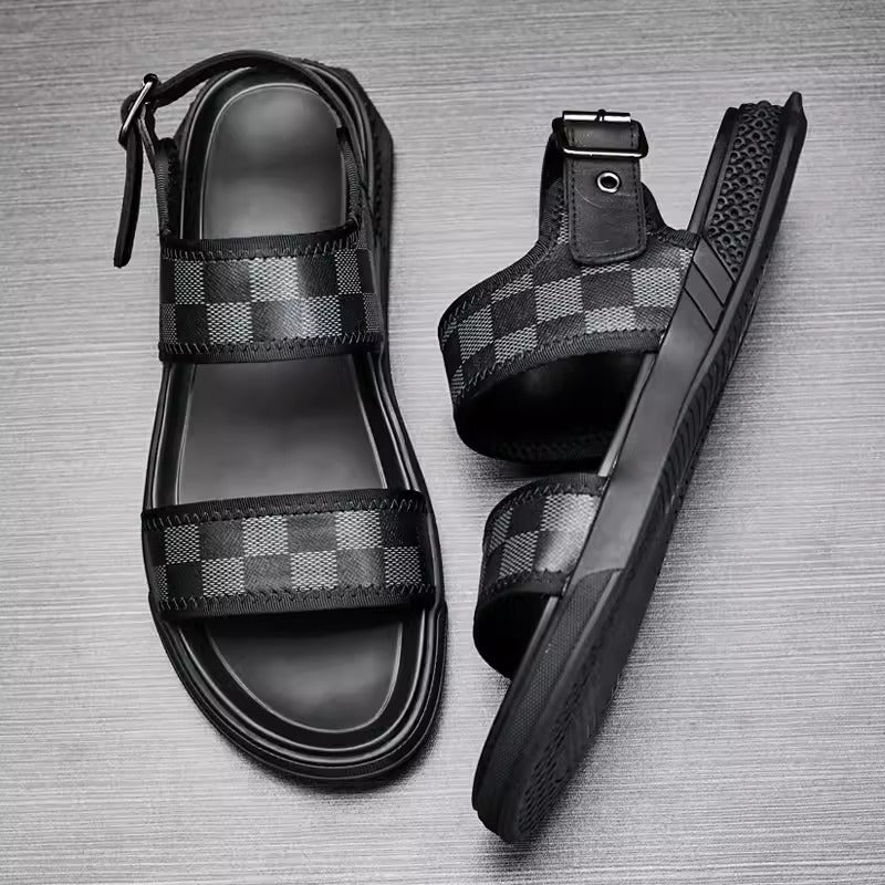 Importé - Sandale Homme A Lanières Tendance Antidérapante En Cuir Véritable