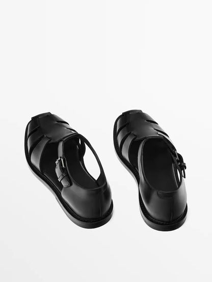 Importé - Sandale Homme A Lanières Décontractées 100% Cuir