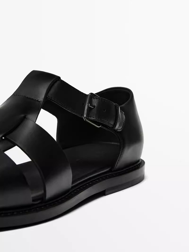 Importé - Sandale Homme A Lanières Décontractées 100% Cuir