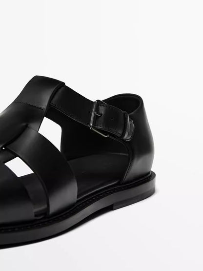 Importé - Sandale Homme A Lanières Décontractées 100% Cuir