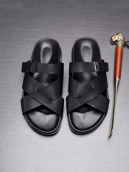Importé - Sandale En Cuir Croisés Homme Tendance Et Confortable