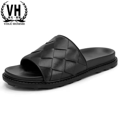 Importé - Sandale En Cuir Tissé Homme Décontractés Et Confortable