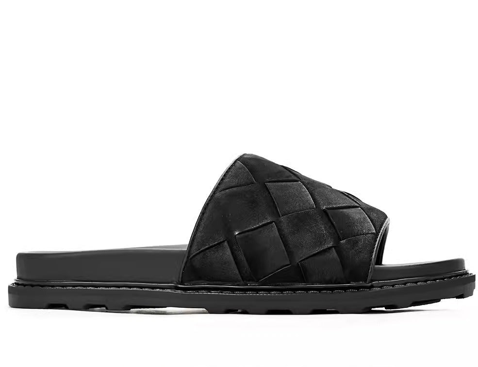 Importé - Sandale En Cuir Tissé Homme Décontractés Et Confortable