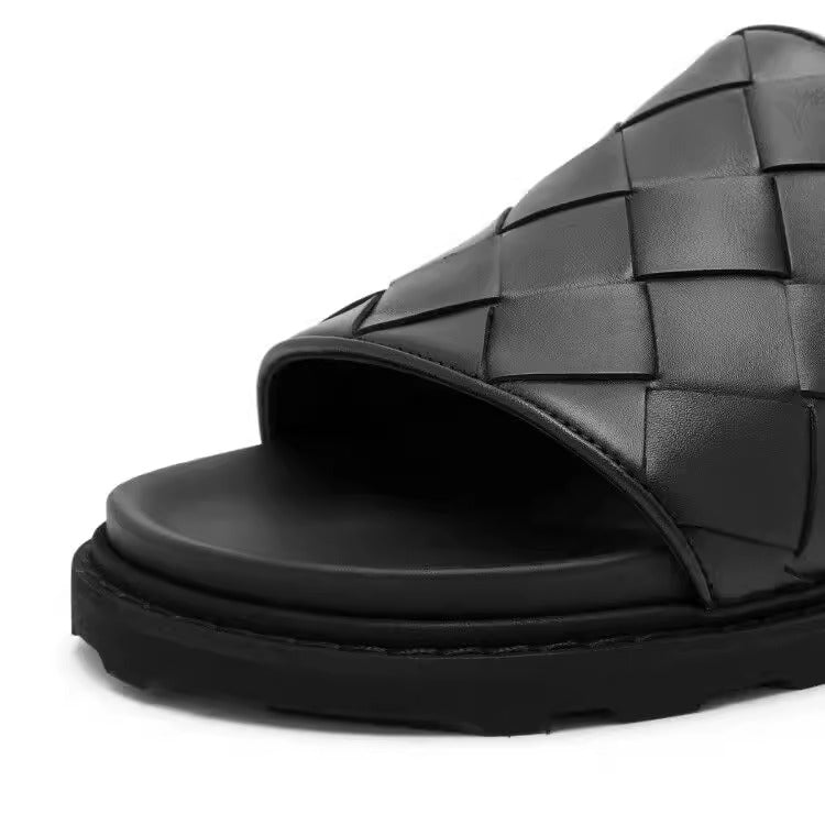 Importé - Sandale En Cuir Tissé Homme Décontractés Et Confortable