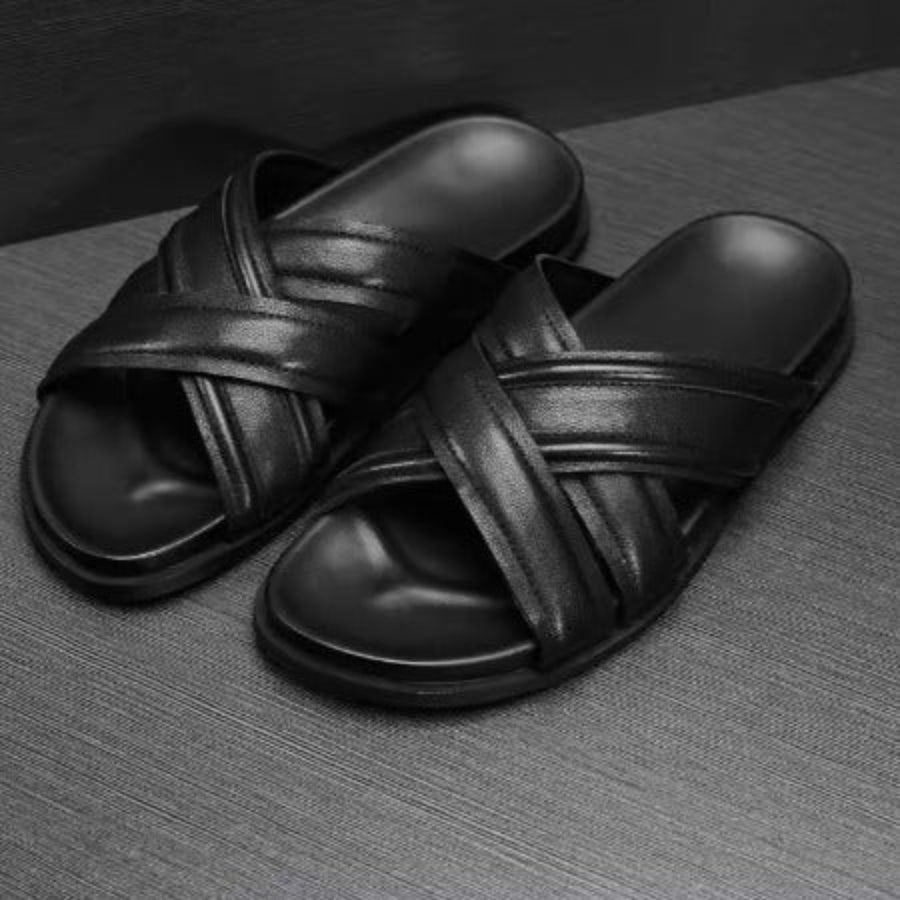 Importé - Sandale  100% Cuir Homme Antidérapantes Et Confortable