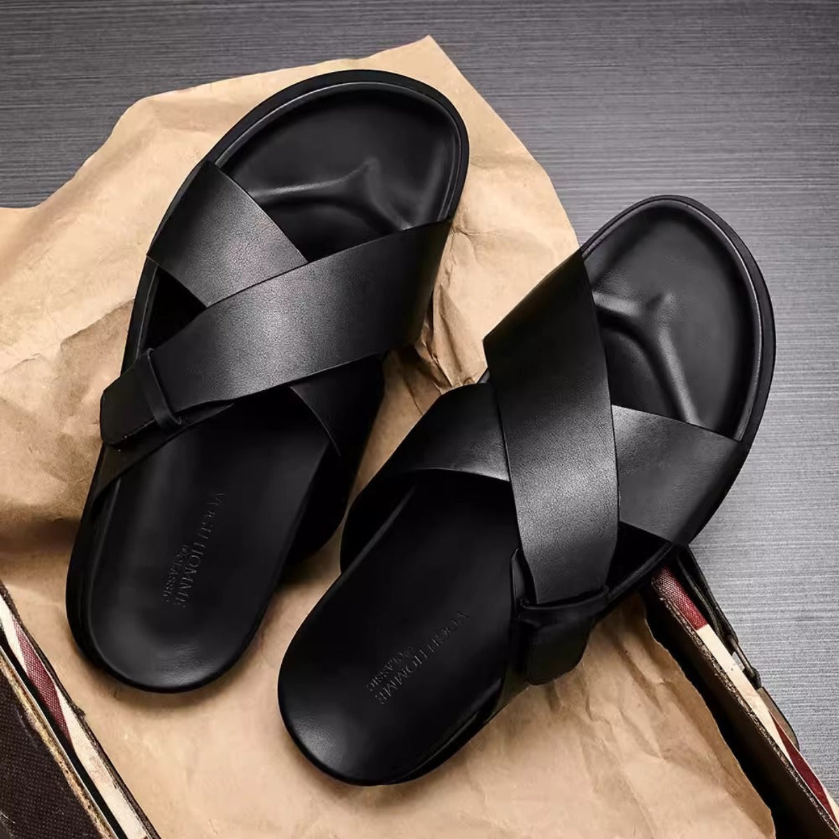 Importé - Sandale Cuir Homme Croisés Décontractés Tendance