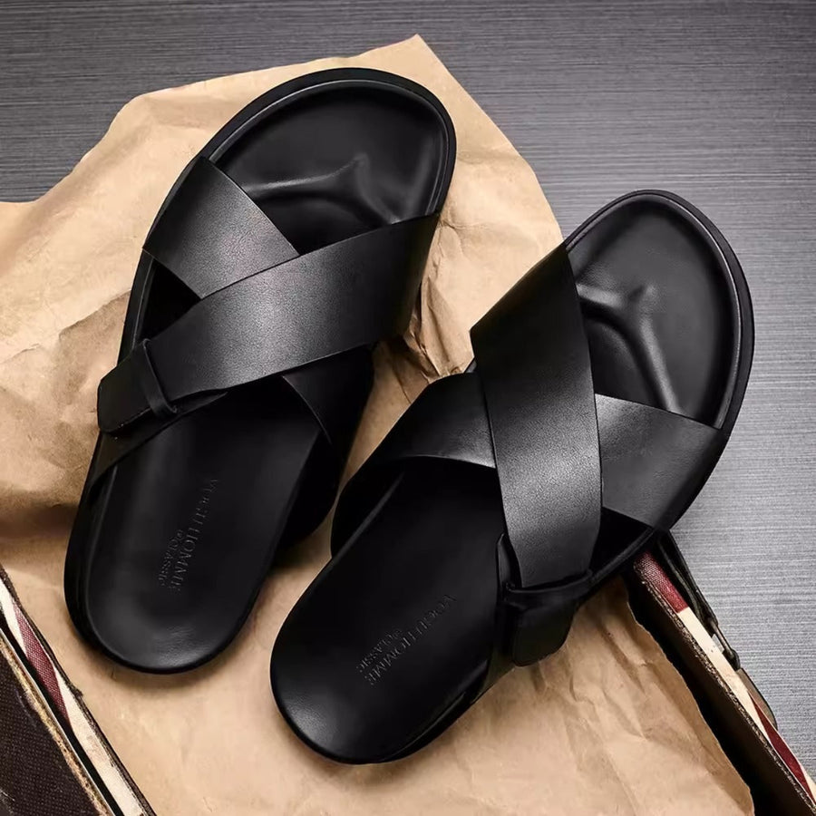 Importé - Sandale Cuir Homme Croisés Décontractés Tendance